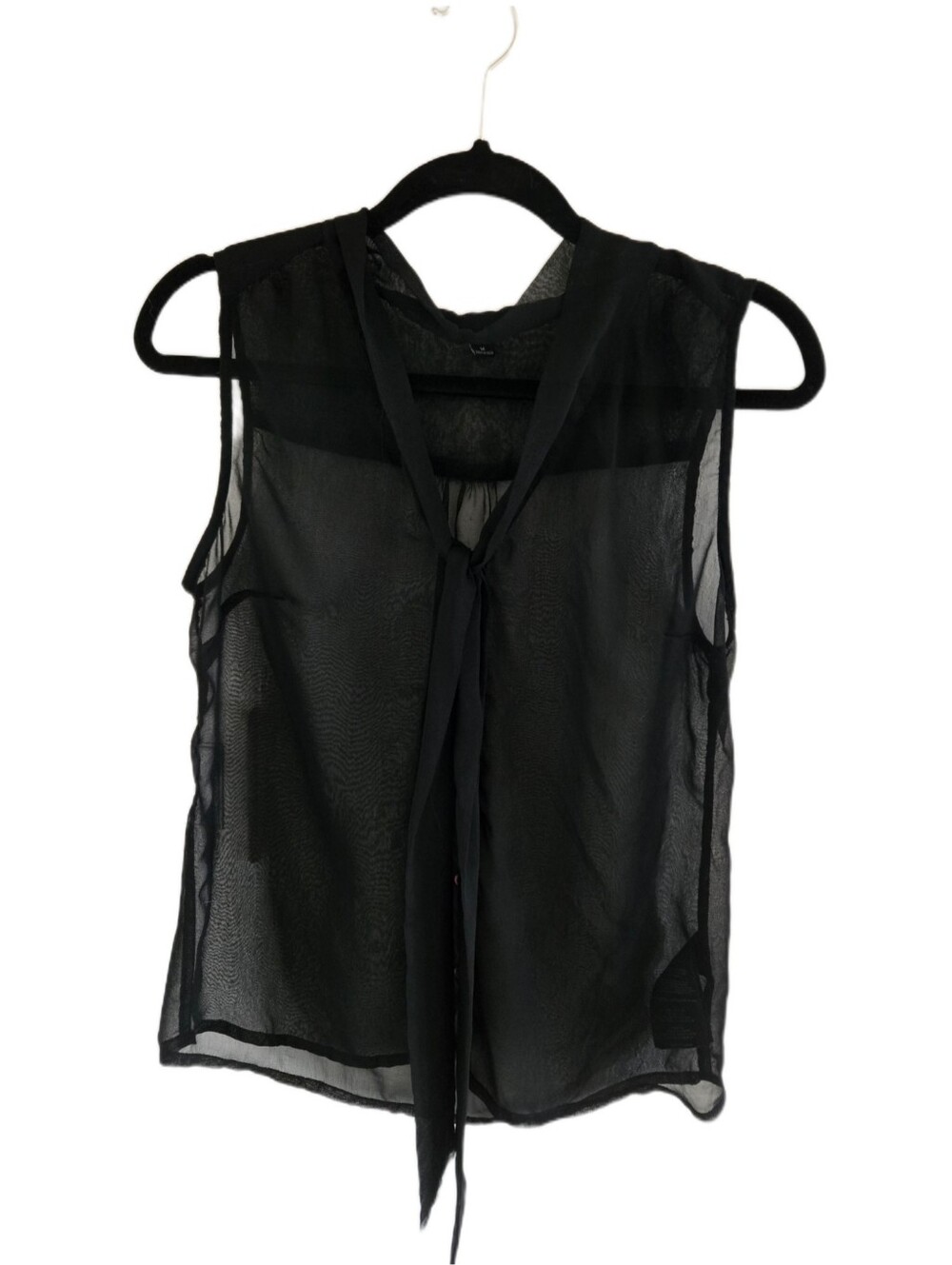 🖤 Guess Black Sheer Sleeveless Blouse Tie Neck Lightweight Size M